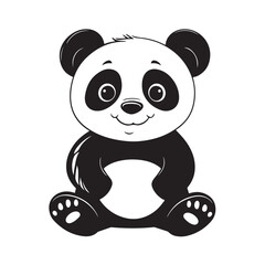 Fototapeta premium cute panda vector silhouette, Panda Vector illustration, a cute panda line art, Minimal panda silhouette vector, Black vector silhouette of a panda sitting and eating bamboo