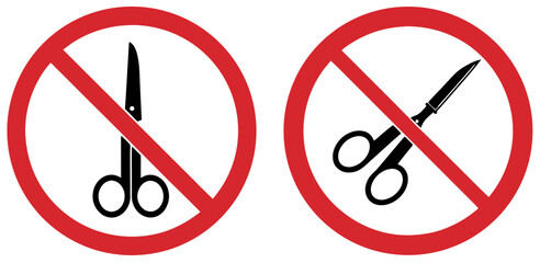 Set of prohibitory signs indicating the use of scissors in this area is prohibited