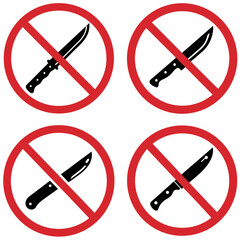 Set of prohibitory signs indicating the use of knives in this area is prohibited