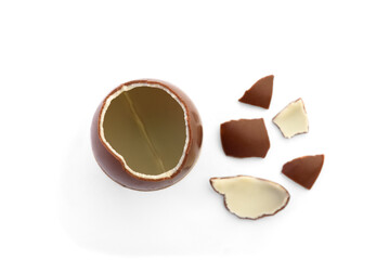 Chocolate egg isolated on white background.