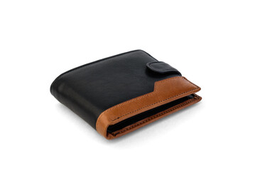 Black leather men's wallet isolated on white background.