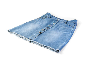 Blue denim skirt isolated on white background.