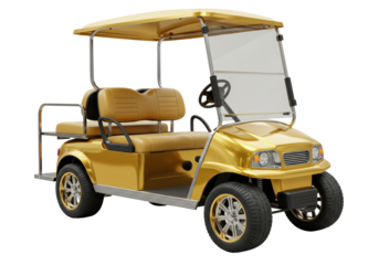 Isolated Golden Golf Cart with Windshield