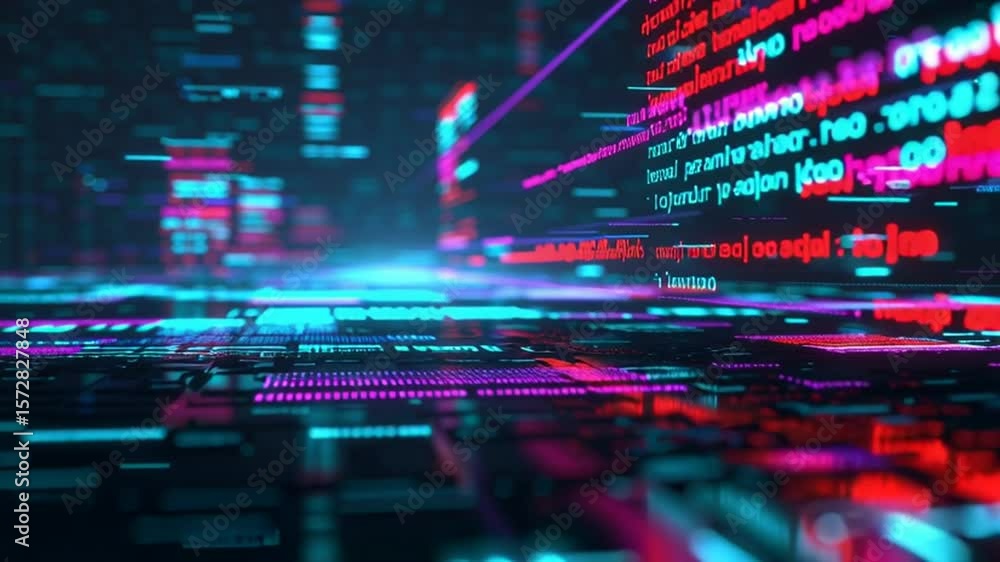 Poster digital data flow through cyber networks in vibrant colors generative ai