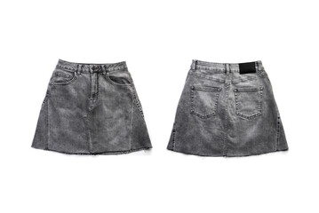 Gray denim skirt isolated on white background.