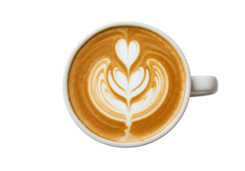 Isolated Top-Down View of Latte Art Coffee in Ceramic Mug
