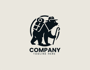Fototapeta premium Happy Hiking Bear Backpacking Adventure Outdoor Exploration Vector Logo Design