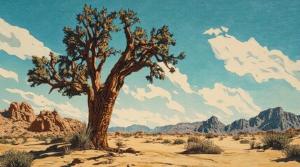 Majestic Joshua Tree in Desert Landscape