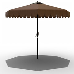 outdoor patio umbrella with a scalloped edge and a central pole, isolated against a black...