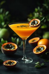 Fresh Passion Fruit Martini With Leaves