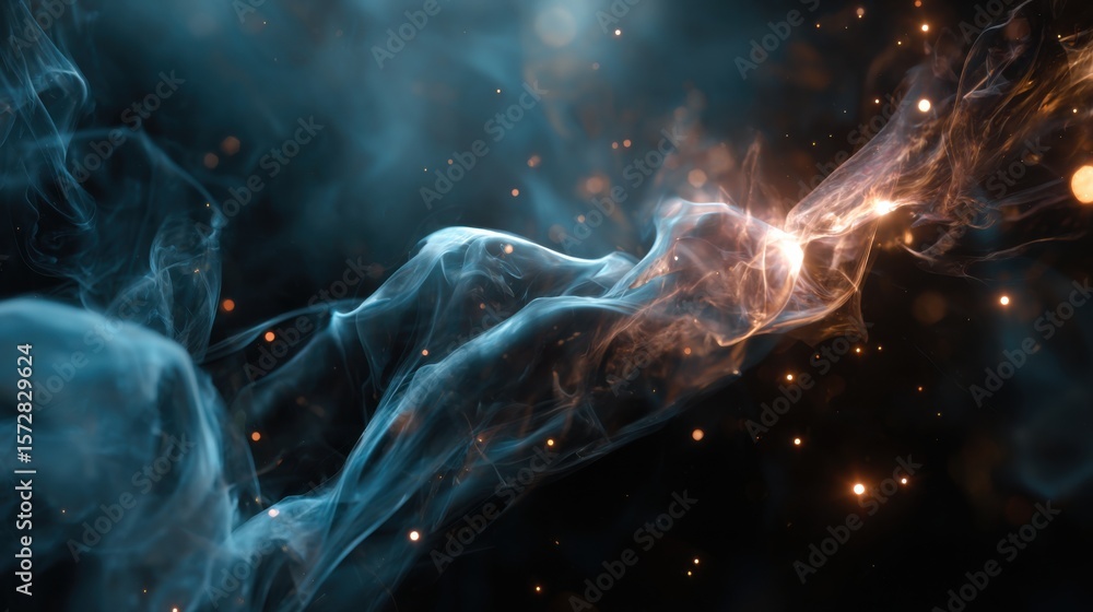 Poster dynamic flow of light and energy abstract art digital creation dark background close-up perspective 
