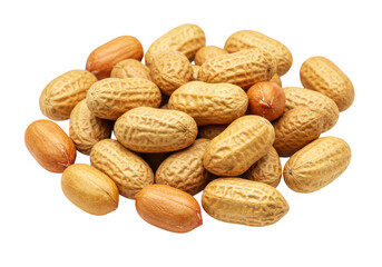 Fototapeta premium A pile of peanuts in their shells are isolated on a transparent background, showcasing their texture