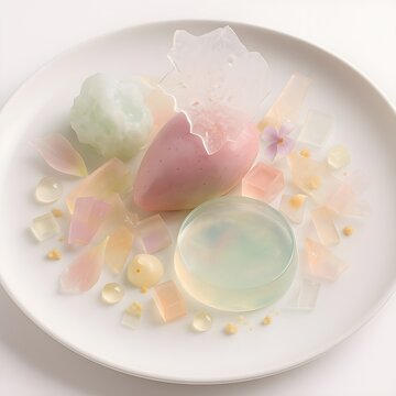 Elegant Dessert Artistry: Pastel Jelly, Sorbet & Edible Shards