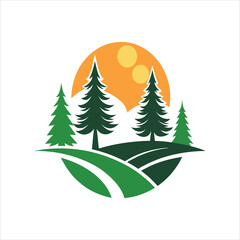  Landscape Logo with Tree and Sun