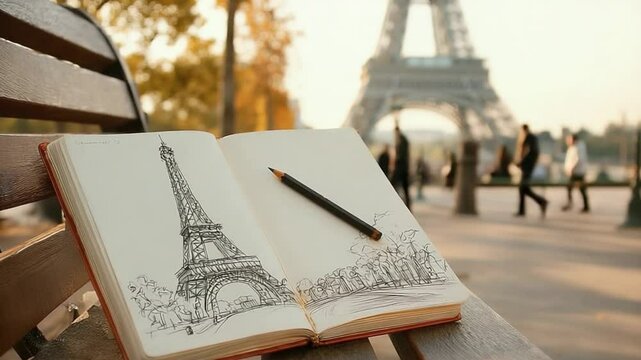Sketching the Eiffel Tower in Paris while enjoying a sunny afternoon