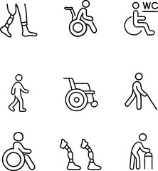 Disability & Accessibility Vector Icon Set: Mobility Aids & Impairment Symbols