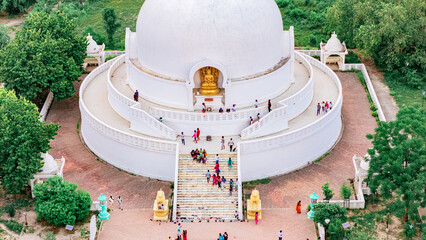 Historic monuments of Vaishali including the Buddha Relic Stupa, and Vishwa Shanti Stupas. Bihar...