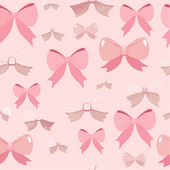 Seamless vector pattern with cute pink bows. Coquette and balletcore girly ribbon on pink background. Vintage fashion element in pastel color for wallpaper, wrapping paper, textile design