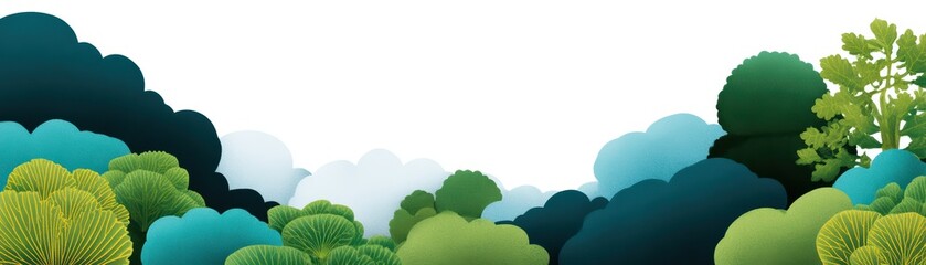 Obraz premium Vibrant Abstract Forest Landscape with Lush Green Foliage and Soft Blue Tones, Ideal for Nature-Inspired Designs