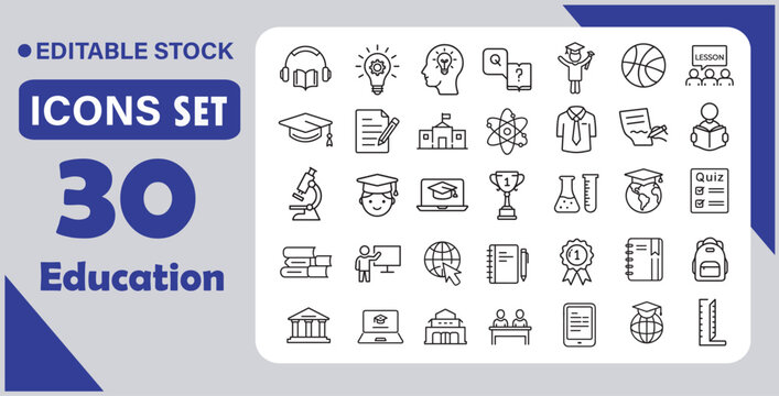 Education icon set. Containing Education, School, Learning, and more icons. Vector illuatration