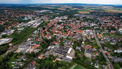 Aerial view around the old town in the city Salzgitter-Bad on an sunny spring day in Germany