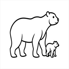 Mother Bear With Cubs Line Drawing