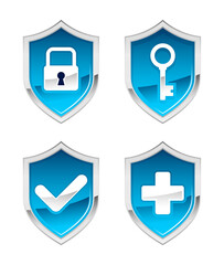 3D Realistic set of blue security medical shield icons stock illustration