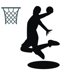 silhouette vector of a basketball player practicing the movement of putting the ball in