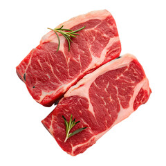Pieces of raw meat isolated on transparent background showcasing fresh texture and rich red color detail
