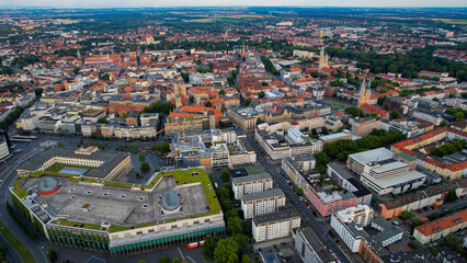 Fototapeta premium Aerial view around the old town in the city Braunschweig on an sunny spring morning in Germany 