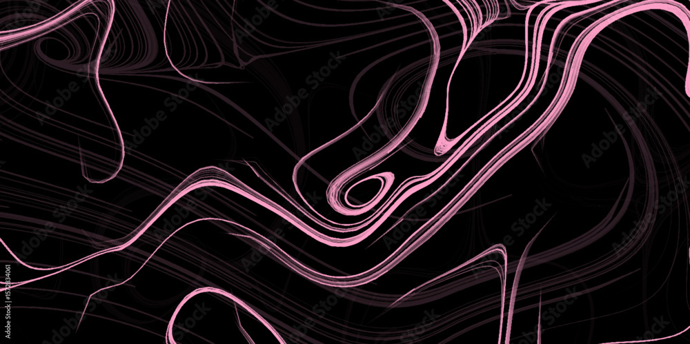 Poster topographic map white pink lines, contour bluck background. geographic grid, gradient multicolor wav