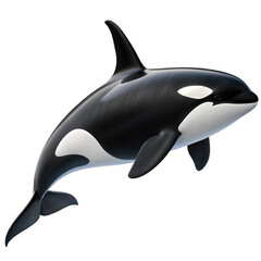 Orca fish isolated on transparent background with detailed black and white pattern and sleek body
