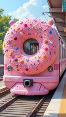 Donuts subway train on railway station