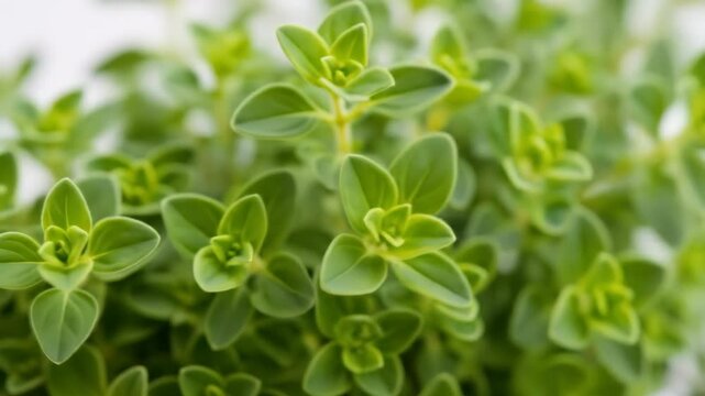 Close-up of vibrant green oregano plant with healthy leaves, culinary herb.
