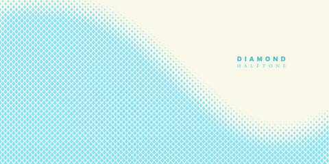 Geometric pattern of blue diamonds on a white background. Seamless in one direction. Option with a short fade out.