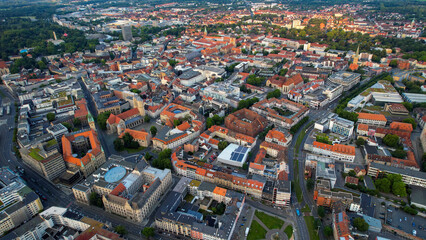 Aerial view around the old town in the city Braunschweig on an sunny spring morning in Germany	