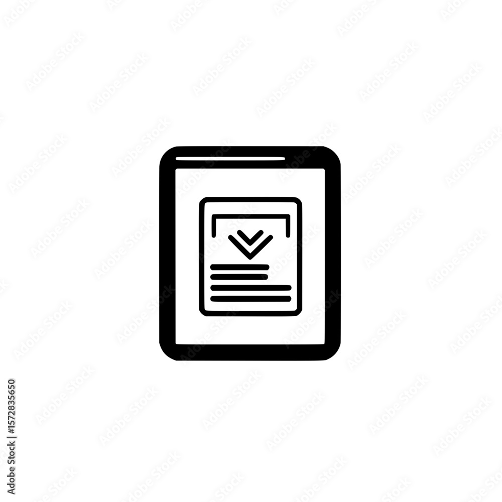 Poster text document with down arrow icon for download file data transfer and digital form design