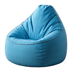 Blue bean bag chair isolated on transparent background with soft fabric and relaxed casual design
