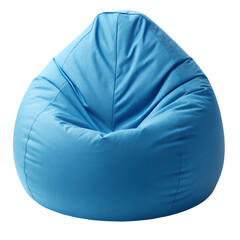 Blue bean bag chair isolated on transparent background with soft fabric and relaxed casual design
