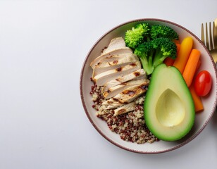 Healthy Protein Bowl with Grilled Chicken, Avocado, and Vegetables