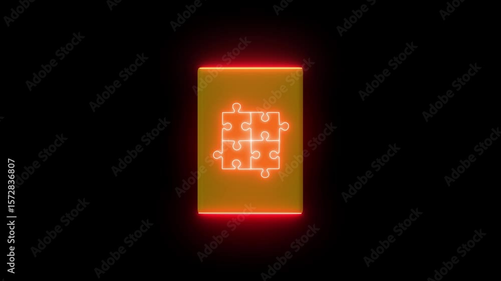 Poster glowing neon puzzling match icon isolated on black background. hd video motion graphic animation col
