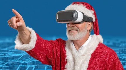 Obraz premium Santa Claus in a red robe with a white beard, smiling against a plain white background.