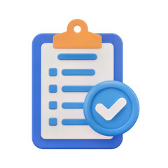 Obraz premium PNG clipboard, checklist, task list, to-do list, blue and orange, flat design, minimalist, digital illustration 