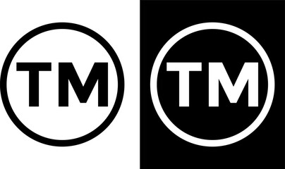trademark icon set. tm symbol icon. Letter TM in round sign.  Round icons with black color.  Intellectual property signs
