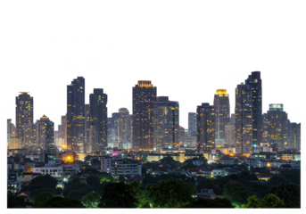 The bangkok skyline glows at twilight, showcasing its modern architecture and vibrant urban landscape isolated on transparent background