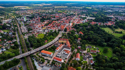Aerial view around the old town in the city Hanover on an sunny spring day	