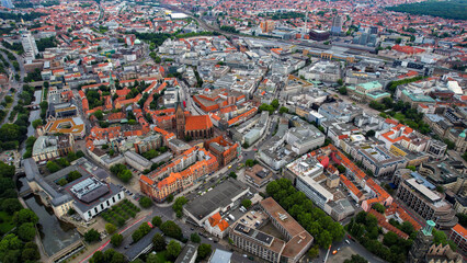 Fototapeta premium Aerial view around the old town in the city Hanover on an sunny spring day 