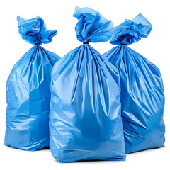 Set of Blue Trash Bags Neatly Stacked Ready for Use White Isolated on Transparent or White Background, PNG