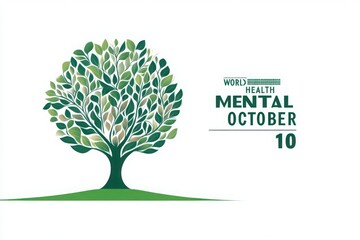 Obraz premium World mental health day october 10th celebrated with a lush green tree symbolizing growth and well being
