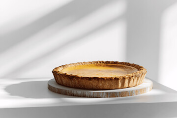 Homemade pumpkin pie on clean white background, isolated food image with natural color and detailed crust texture